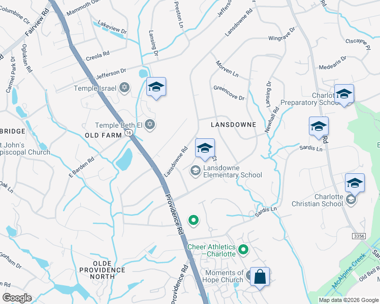 map of restaurants, bars, coffee shops, grocery stores, and more near 1013 Lansdowne Road in Charlotte