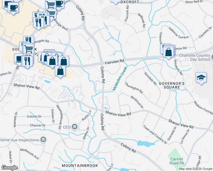 map of restaurants, bars, coffee shops, grocery stores, and more near in Charlotte