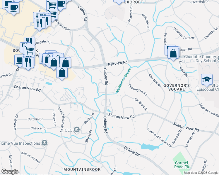 map of restaurants, bars, coffee shops, grocery stores, and more near in Charlotte