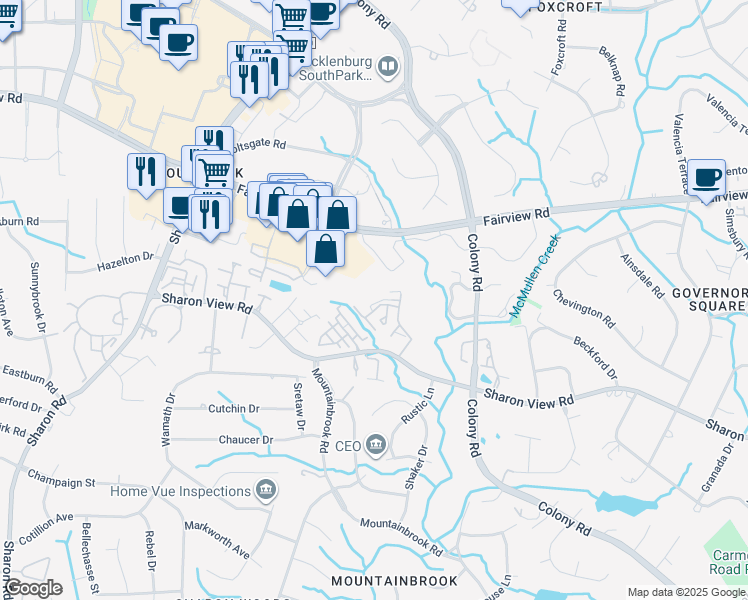 map of restaurants, bars, coffee shops, grocery stores, and more near in Charlotte