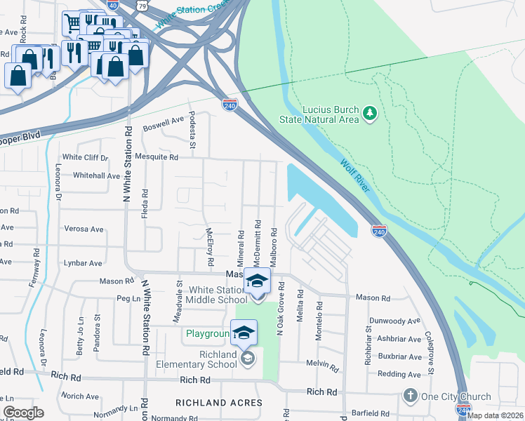 map of restaurants, bars, coffee shops, grocery stores, and more near 460 McDermitt Road in Memphis