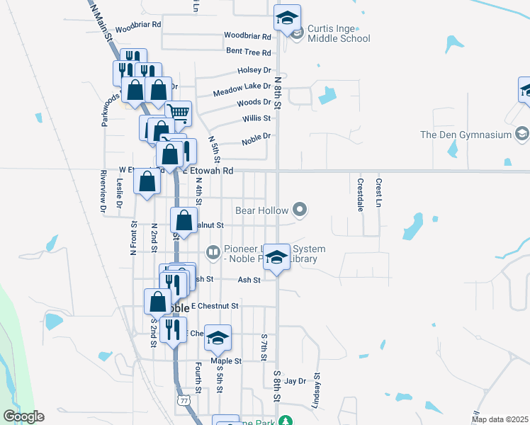 map of restaurants, bars, coffee shops, grocery stores, and more near 400 North 8th Street in Noble