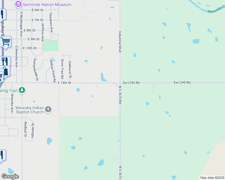 map of restaurants, bars, coffee shops, grocery stores, and more near 700 East 14th Street in Wewoka