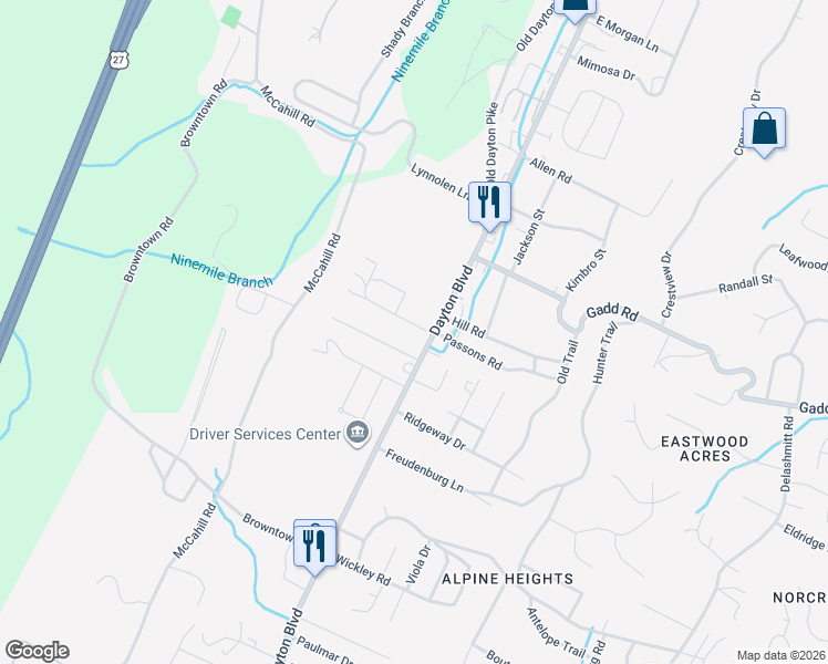 map of restaurants, bars, coffee shops, grocery stores, and more near 7 Holiday Lane in Chattanooga
