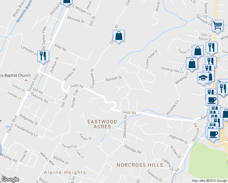 map of restaurants, bars, coffee shops, grocery stores, and more near 501 North Haven Lane in Chattanooga