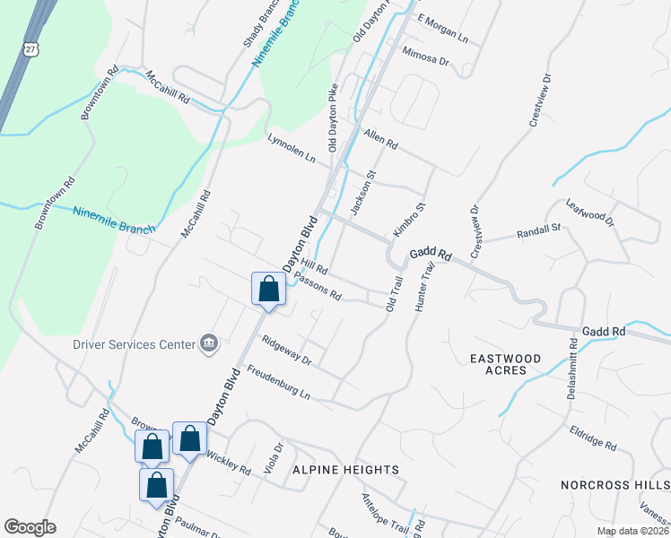 map of restaurants, bars, coffee shops, grocery stores, and more near 117 Passons Road in Chattanooga