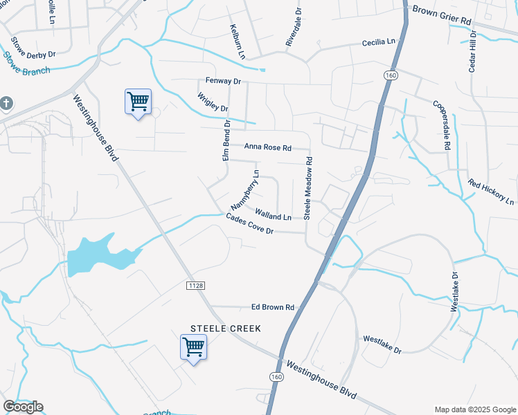 map of restaurants, bars, coffee shops, grocery stores, and more near 11227 Walland Lane in Charlotte