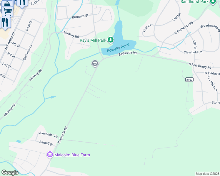 map of restaurants, bars, coffee shops, grocery stores, and more near 1570 Bethesda Road in Aberdeen