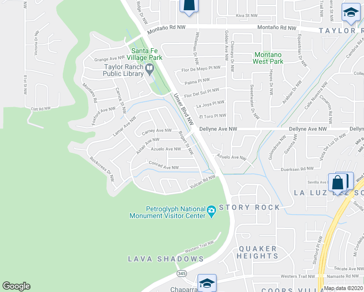 map of restaurants, bars, coffee shops, grocery stores, and more near 6601 Flynn Avenue Northwest in Albuquerque