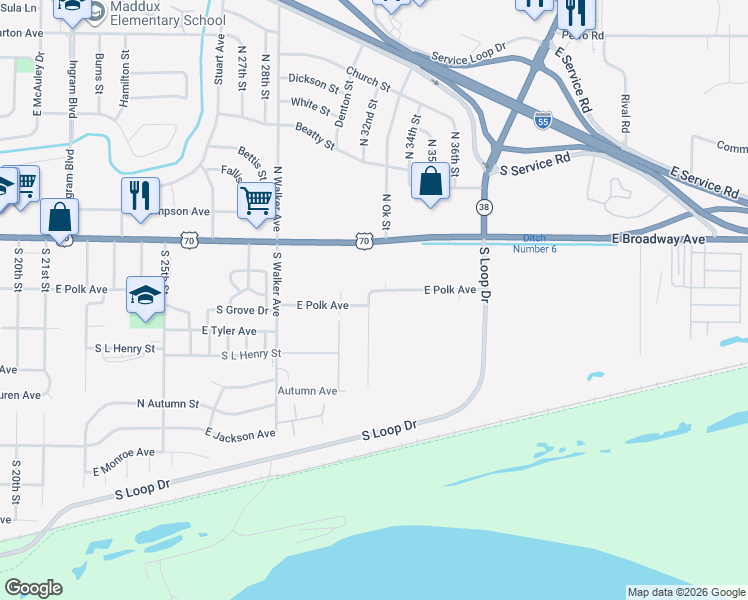 map of restaurants, bars, coffee shops, grocery stores, and more near 204 South Ok Street in West Memphis