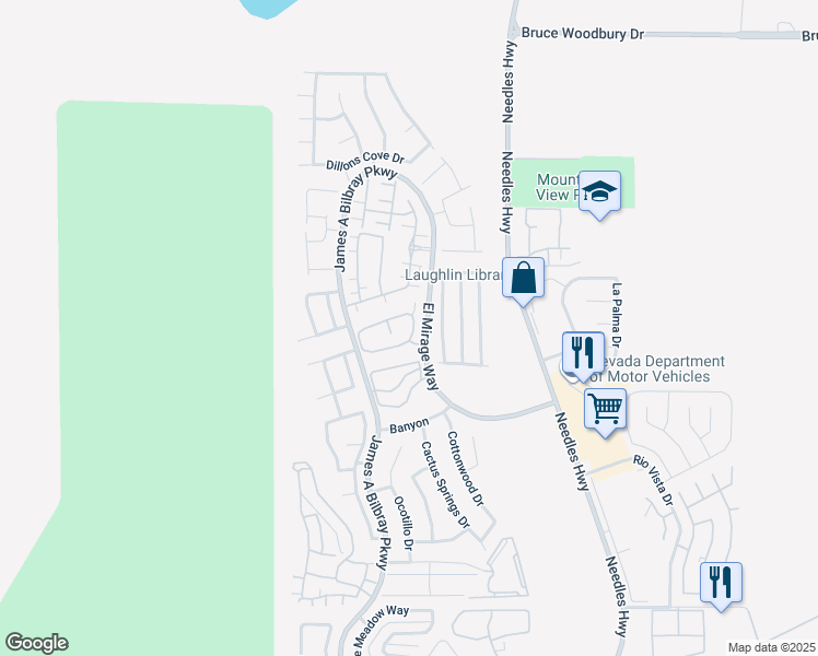 map of restaurants, bars, coffee shops, grocery stores, and more near 2157 Camel Mesa Drive in Laughlin