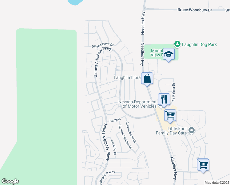 map of restaurants, bars, coffee shops, grocery stores, and more near 2157 Camel Mesa Drive in Laughlin