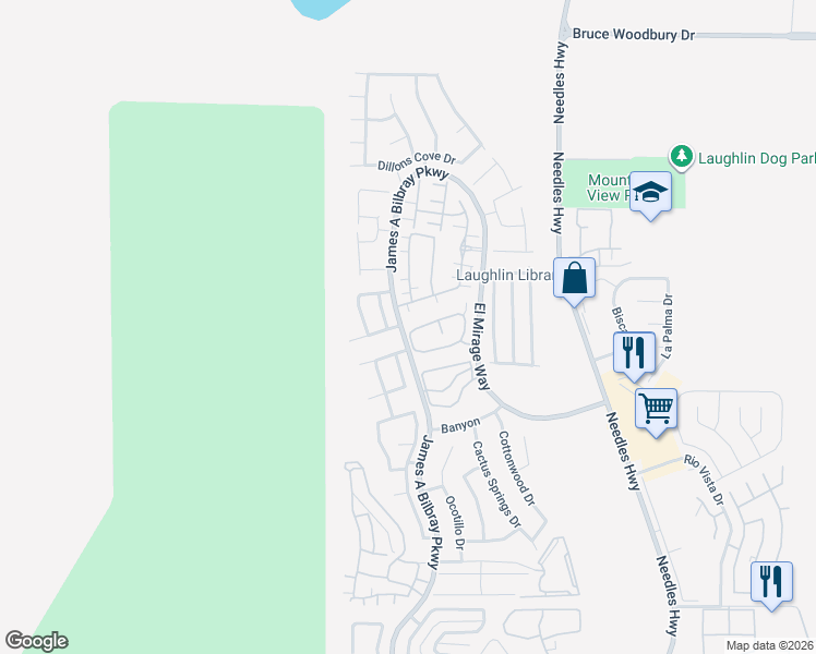 map of restaurants, bars, coffee shops, grocery stores, and more near 2273 Chandler Ranch Place in Laughlin