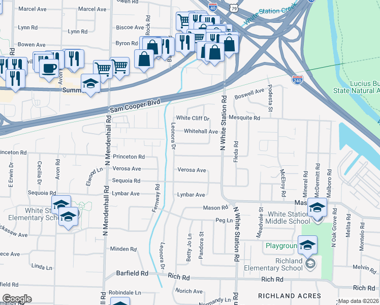 map of restaurants, bars, coffee shops, grocery stores, and more near 5144 Tarrytown Drive in Memphis