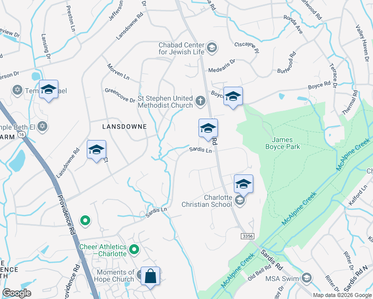 map of restaurants, bars, coffee shops, grocery stores, and more near 234 Sardis Lane in Charlotte