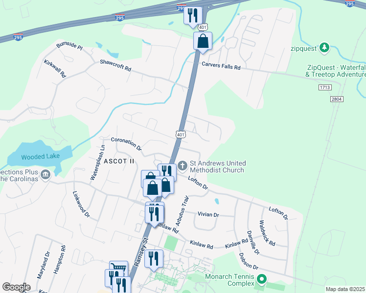 map of restaurants, bars, coffee shops, grocery stores, and more near 212 Heather Ridge Drive in Fayetteville
