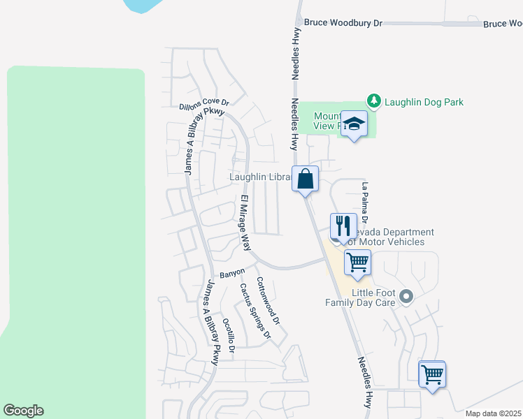 map of restaurants, bars, coffee shops, grocery stores, and more near 2905 Shimmering Bay Street in Laughlin