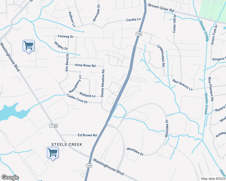 map of restaurants, bars, coffee shops, grocery stores, and more near 10830 Morgan Creek Drive in Charlotte