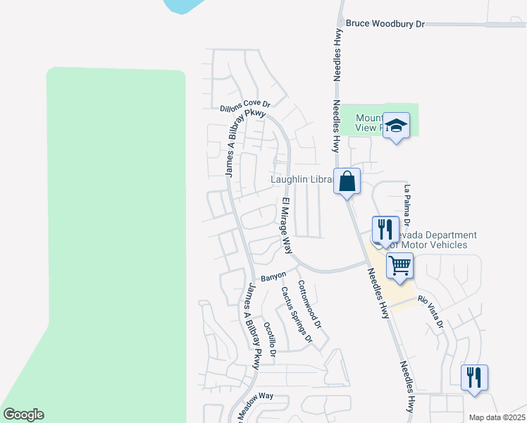 map of restaurants, bars, coffee shops, grocery stores, and more near 2231 Camel Mesa Drive in Laughlin