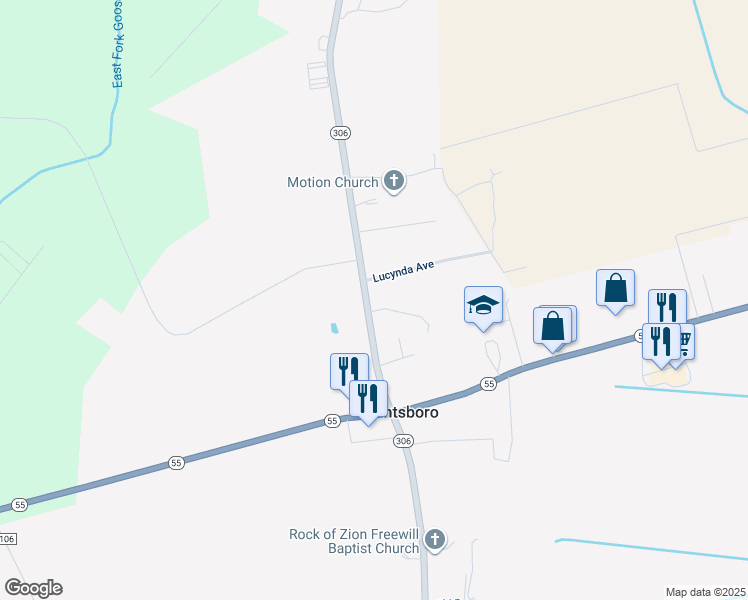 map of restaurants, bars, coffee shops, grocery stores, and more near 282 North Carolina 306 in Grantsboro