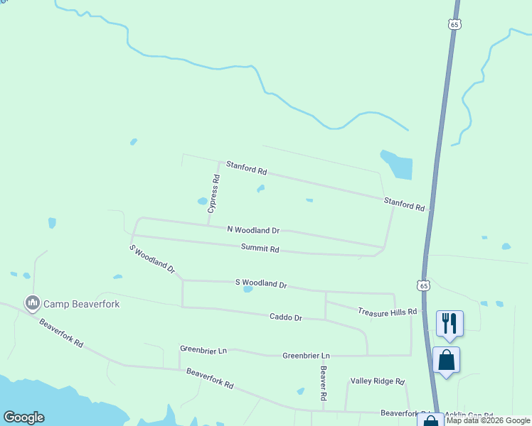 map of restaurants, bars, coffee shops, grocery stores, and more near 122 North Woodland Drive in Conway