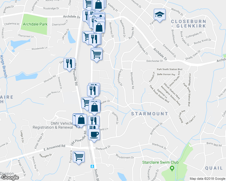 map of restaurants, bars, coffee shops, grocery stores, and more near in Charlotte