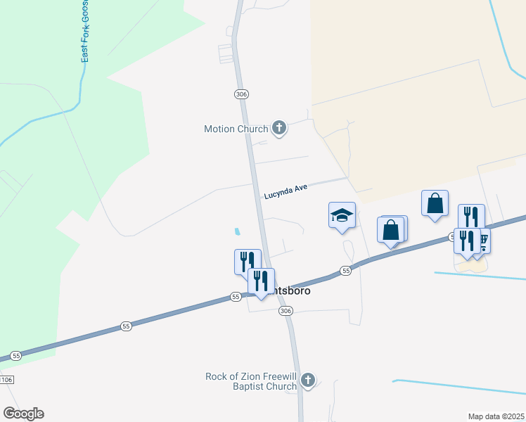 map of restaurants, bars, coffee shops, grocery stores, and more near 282 North Carolina 306 in Grantsboro