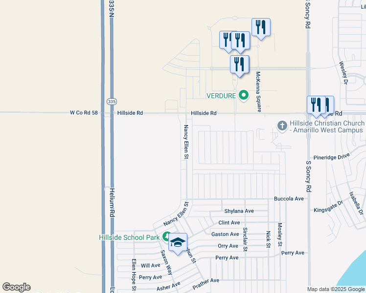 map of restaurants, bars, coffee shops, grocery stores, and more near 6214 Nancy Ellen Street in Amarillo
