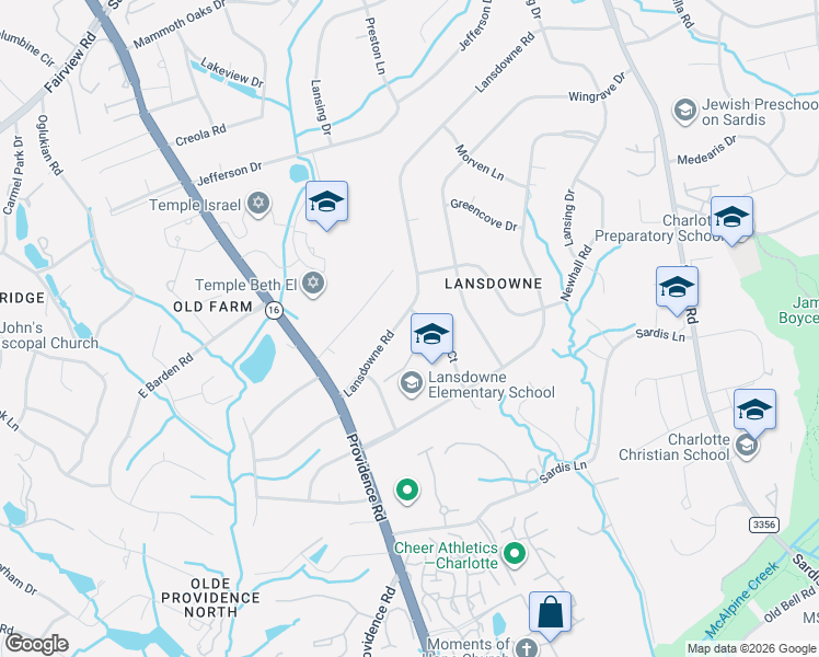 map of restaurants, bars, coffee shops, grocery stores, and more near 827 Lansdowne Road in Charlotte
