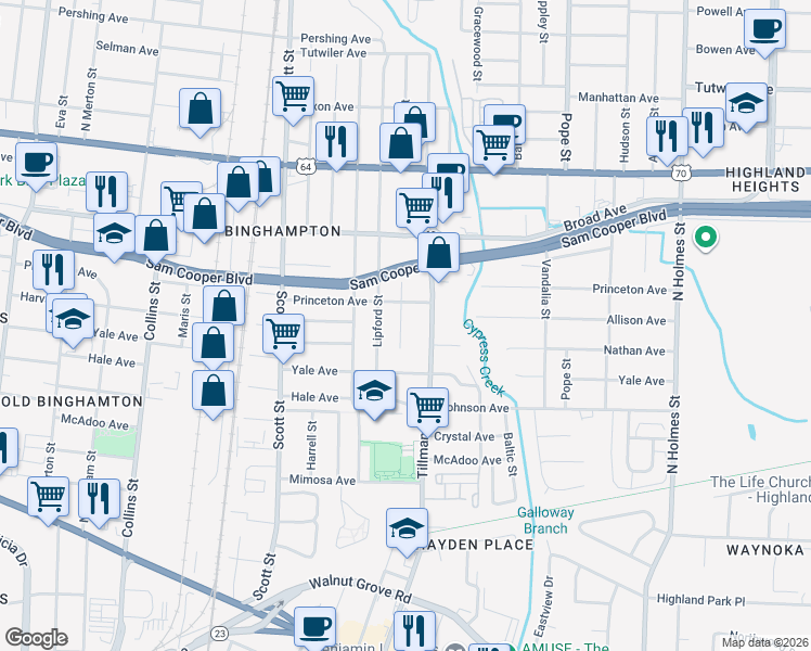 map of restaurants, bars, coffee shops, grocery stores, and more near 2955 Princeton Avenue in Memphis