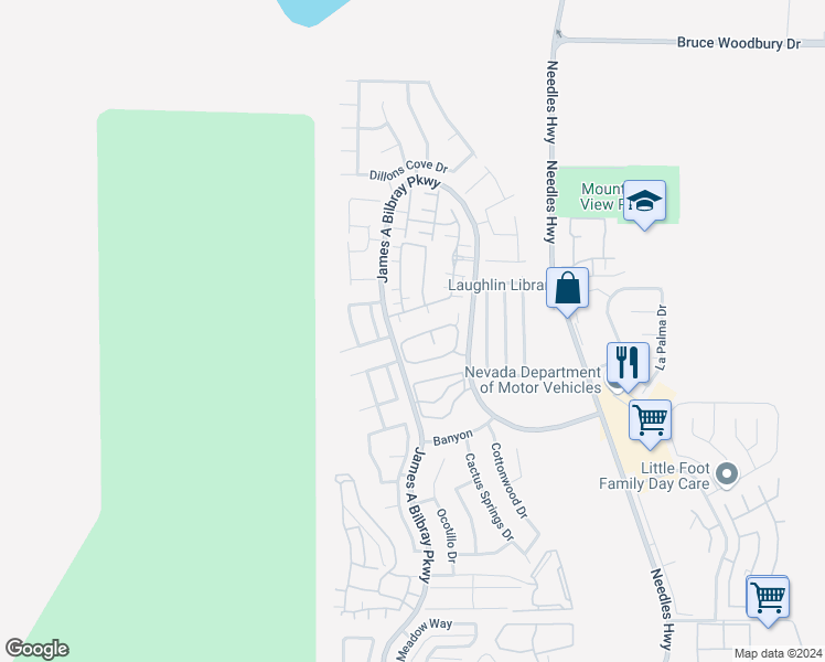 map of restaurants, bars, coffee shops, grocery stores, and more near 2266 Camel Mesa Drive in Laughlin