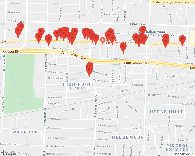 map of restaurants, bars, coffee shops, grocery stores, and more near 3748 Shirlwood Ave in Memphis