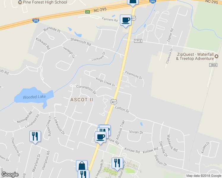map of restaurants, bars, coffee shops, grocery stores, and more near 102 Homeplace Court in Fayetteville