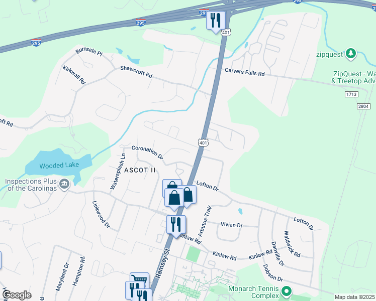 map of restaurants, bars, coffee shops, grocery stores, and more near 112 Homeplace Court in Fayetteville
