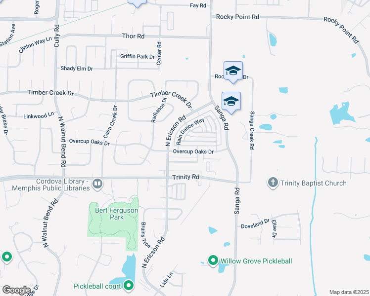 map of restaurants, bars, coffee shops, grocery stores, and more near 8678 Overcup Oaks Drive in Memphis