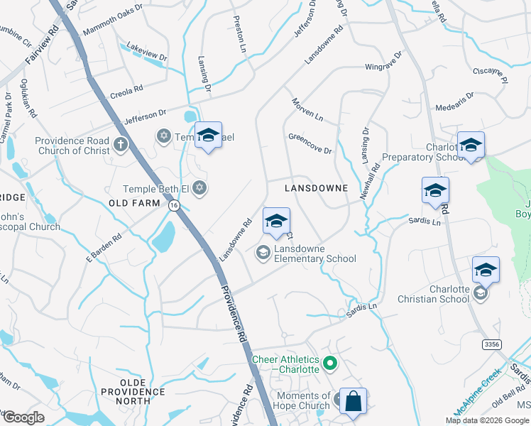 map of restaurants, bars, coffee shops, grocery stores, and more near 827 Lansdowne Road in Charlotte