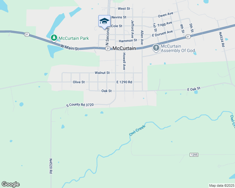 map of restaurants, bars, coffee shops, grocery stores, and more near 508 West 1st Avenue in McCurtain