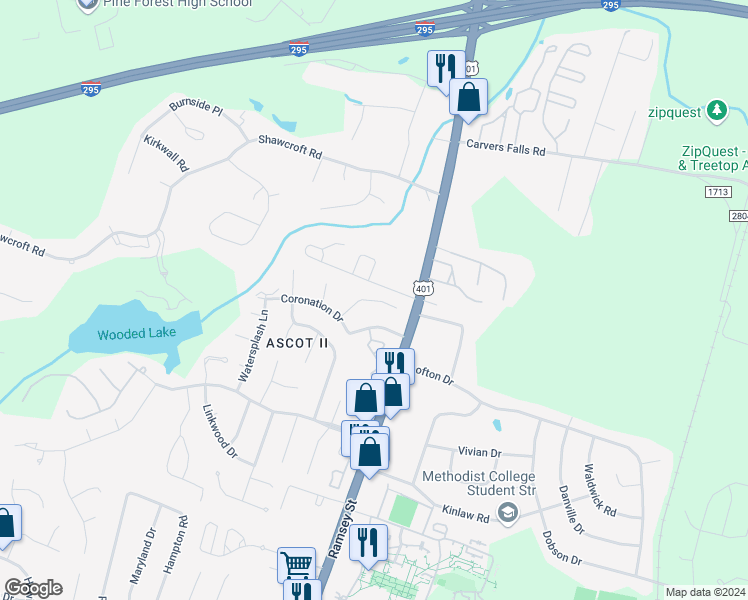 map of restaurants, bars, coffee shops, grocery stores, and more near 122 Homeplace Court in Fayetteville