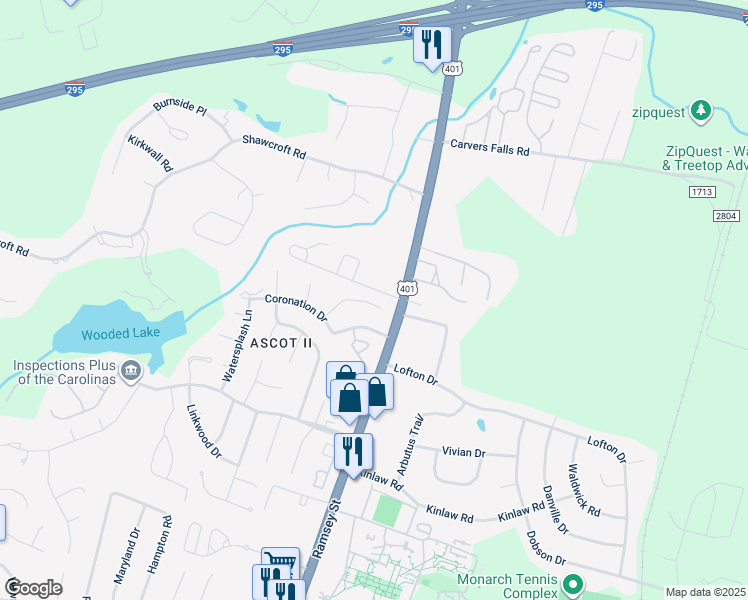map of restaurants, bars, coffee shops, grocery stores, and more near 110 Homeplace Court in Fayetteville