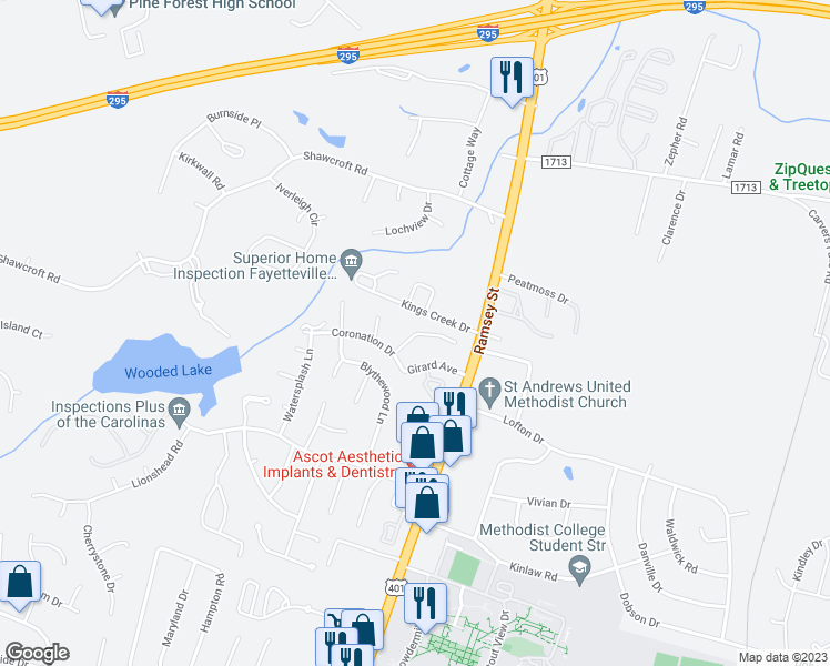 map of restaurants, bars, coffee shops, grocery stores, and more near 146 Homeplace Court in Fayetteville