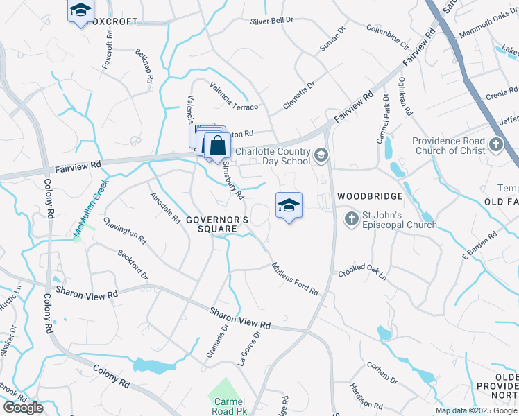 map of restaurants, bars, coffee shops, grocery stores, and more near 4426 Simsbury Road in Charlotte