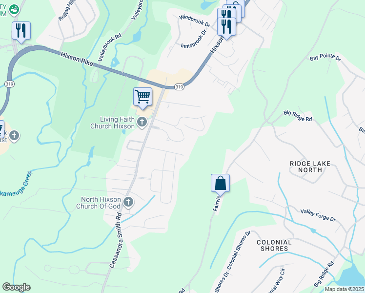 map of restaurants, bars, coffee shops, grocery stores, and more near 6324 Heritage Ridge Drive in Chattanooga