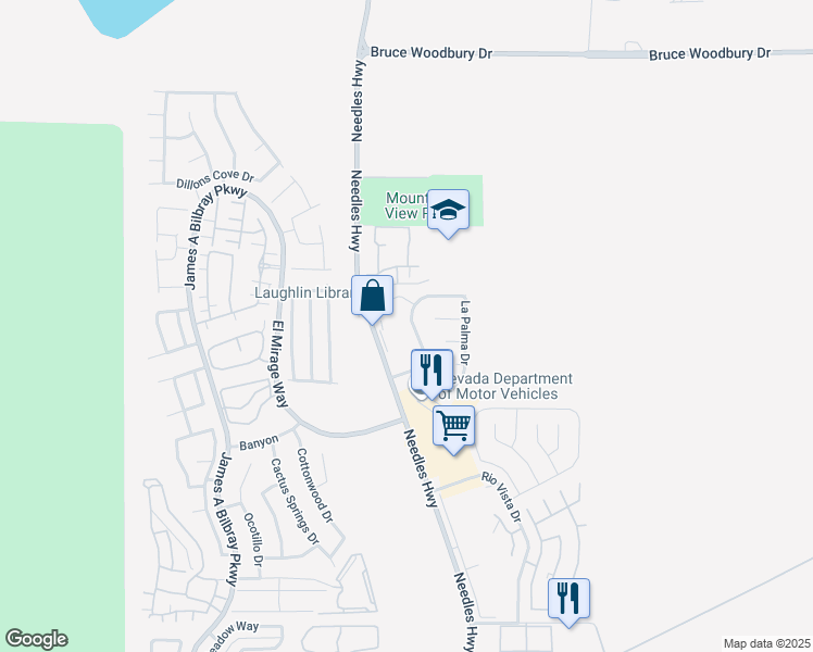 map of restaurants, bars, coffee shops, grocery stores, and more near 2839 Biscaya Drive in Laughlin