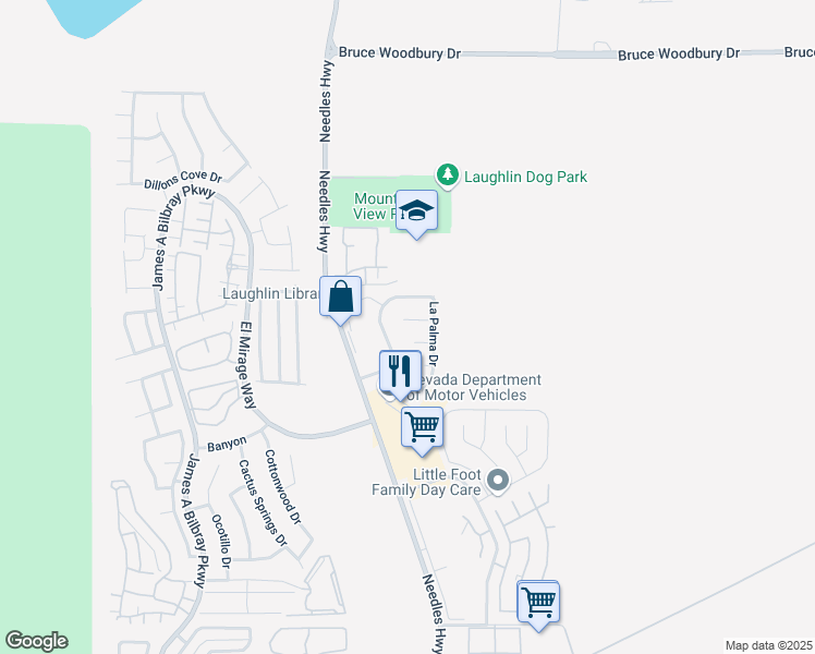 map of restaurants, bars, coffee shops, grocery stores, and more near 1849 Palmera Ct in Laughlin