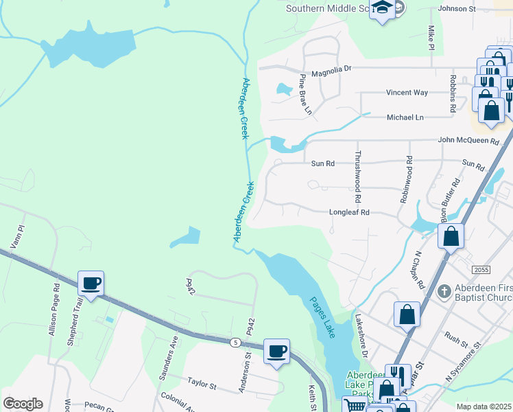 map of restaurants, bars, coffee shops, grocery stores, and more near 768 Sun Road in Aberdeen