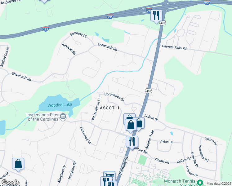 map of restaurants, bars, coffee shops, grocery stores, and more near 5712 Chalmers Court in Fayetteville