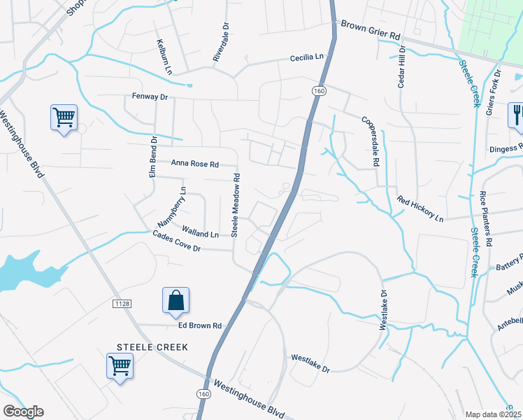 map of restaurants, bars, coffee shops, grocery stores, and more near 10818 Steele Creek Road in Charlotte