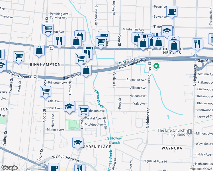 map of restaurants, bars, coffee shops, grocery stores, and more near 3096 Allison Avenue in Memphis
