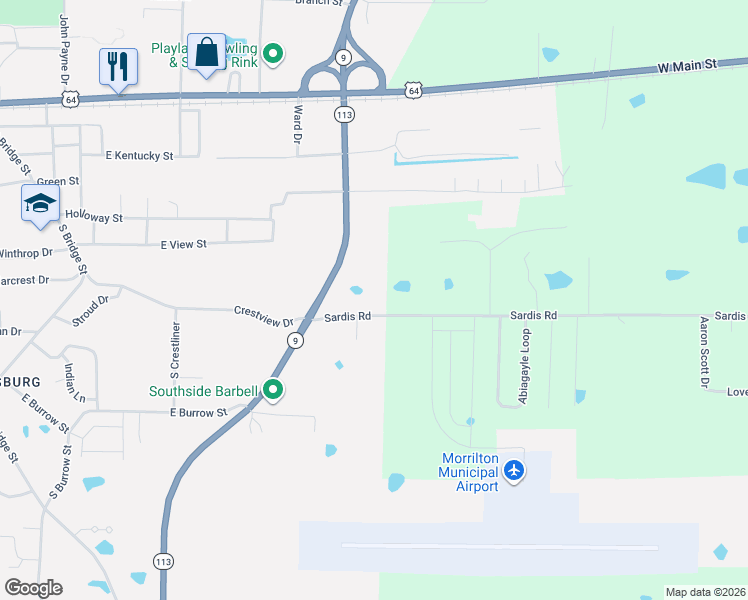 map of restaurants, bars, coffee shops, grocery stores, and more near 27 Sardis Road in Morrilton