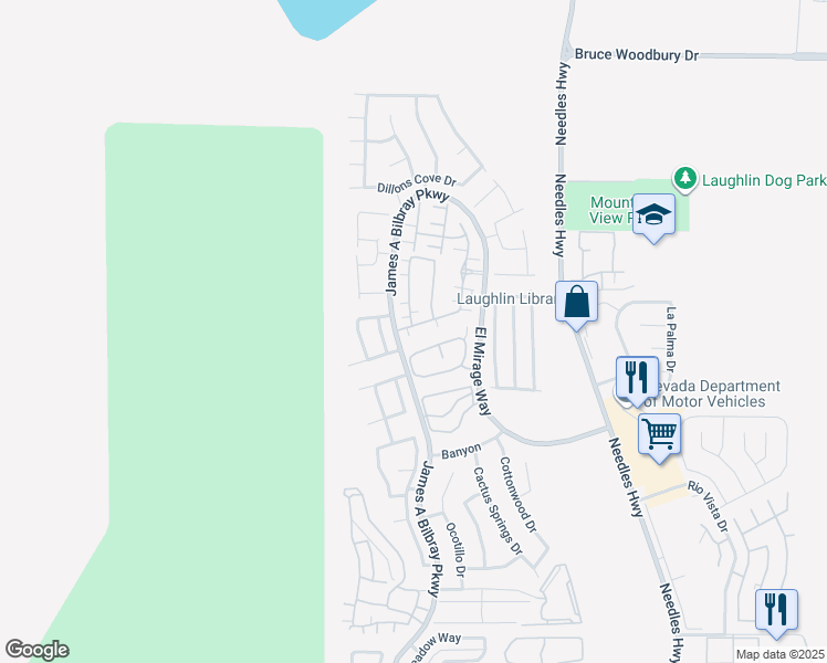 map of restaurants, bars, coffee shops, grocery stores, and more near 2273 Chandler Ranch Place in Laughlin